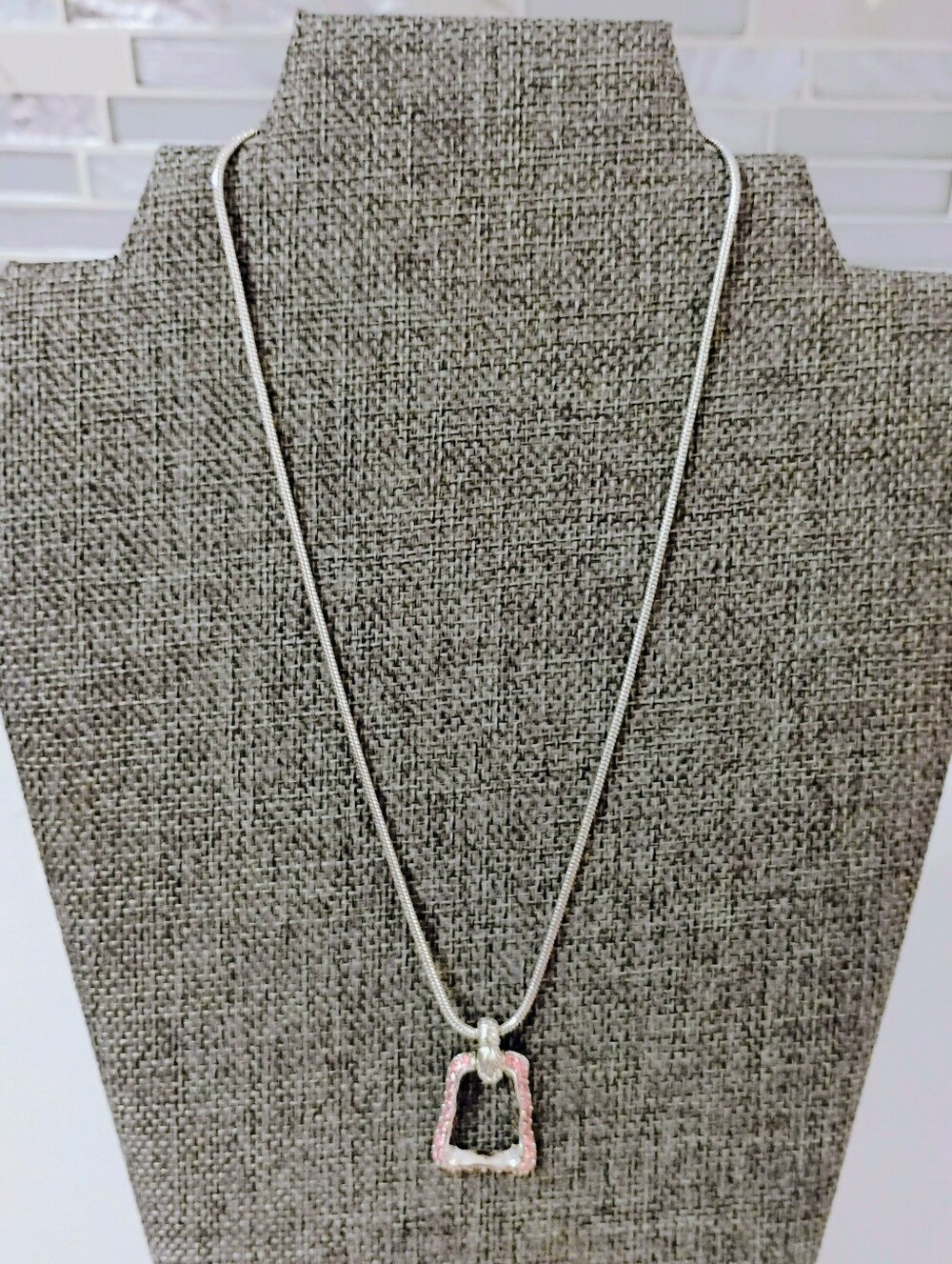NWT Nina Ricci Necklace 16" + 2" w/ Pink-Trimmed Pendant & SHW